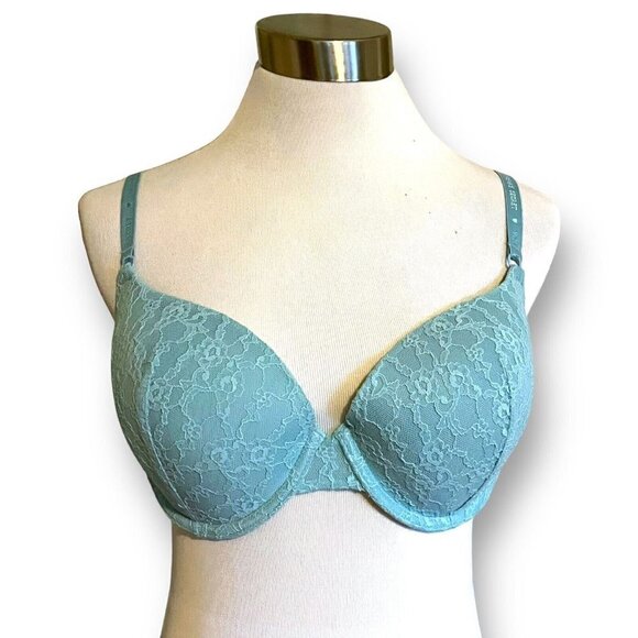 Victorias Secret 38C Lined Demi Bra Light Blue Lace Underwire Multi Way Straps - Picture 1 of 6